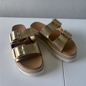 Madden Girl Gold Mythical Espadrille Platform Sandal Size 6.5 Buckle Straps 1.5”